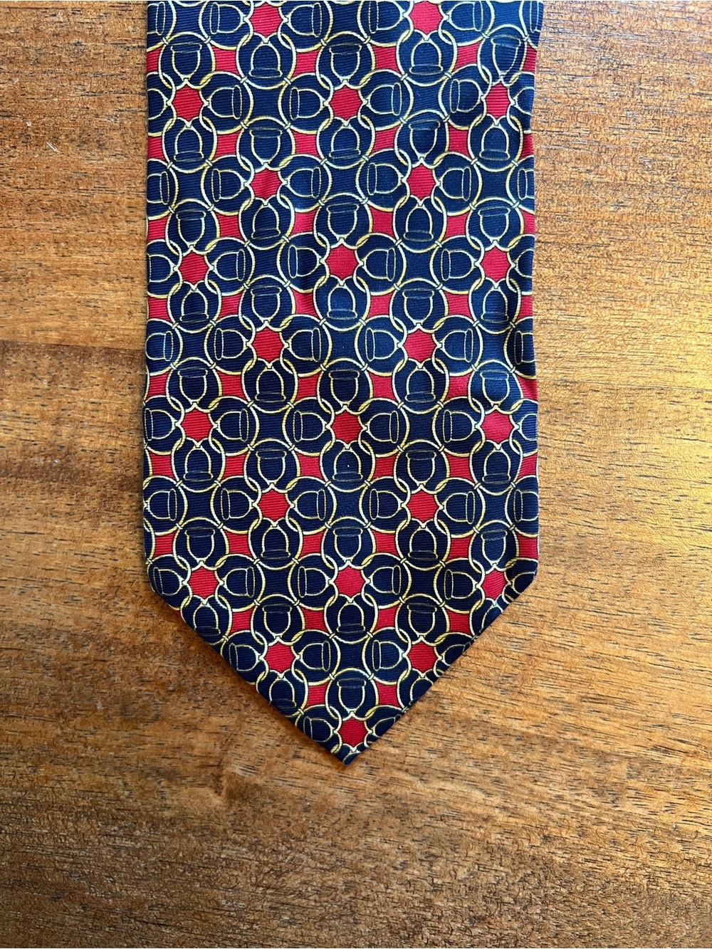 Paolo Gucci Men's Woven Silk Pointed Tie Navy Blue Red Gold Geometric Pattern